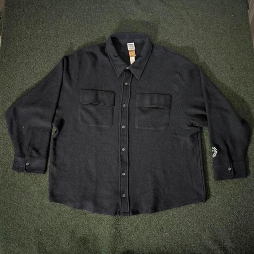 VICTORIA'S SECRET PINK NWT Fleece Button-Up Shacket Black XXL